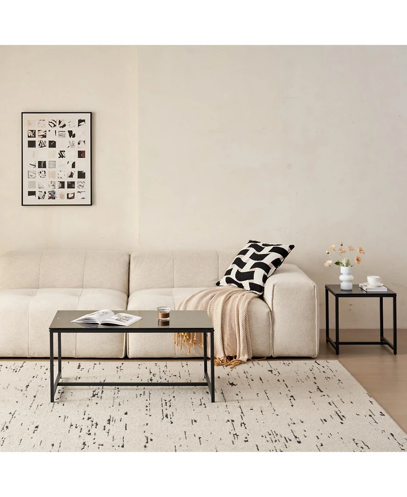 Streamdale Furniture Black Glass CoffeeTable, Small Tea Table, Glass with Metal Legs Sofa Table