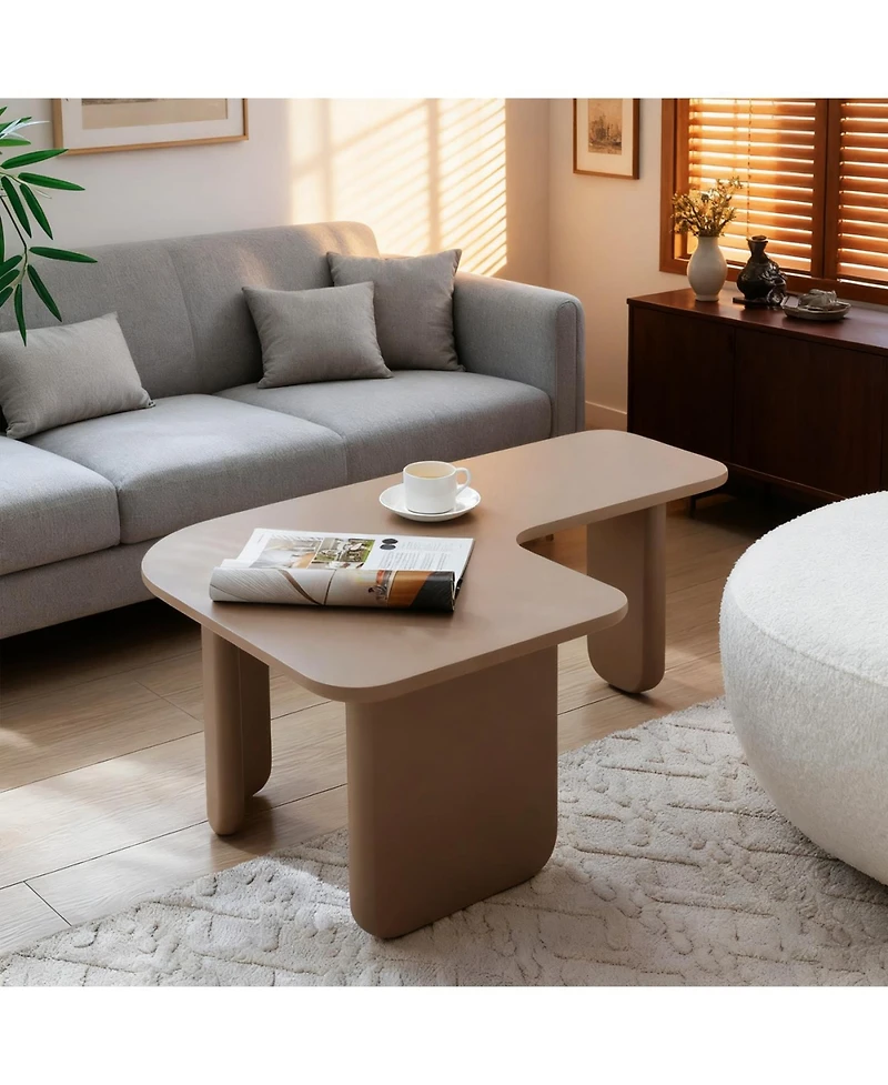 Streamdale Furniture 35.43" L-Shape Modern Coffee Table, Multi-layer Green Paint, Khaki