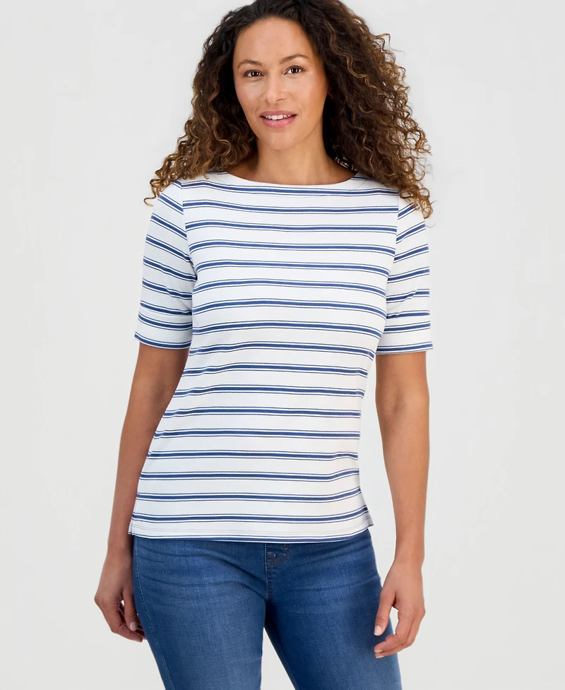 Style & Co Petite Boat-Neck Elbow-Sleeve Top, Macy's Exclusive