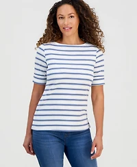 Style & Co Petite Boat-Neck Elbow-Sleeve Top, Macy's Exclusive