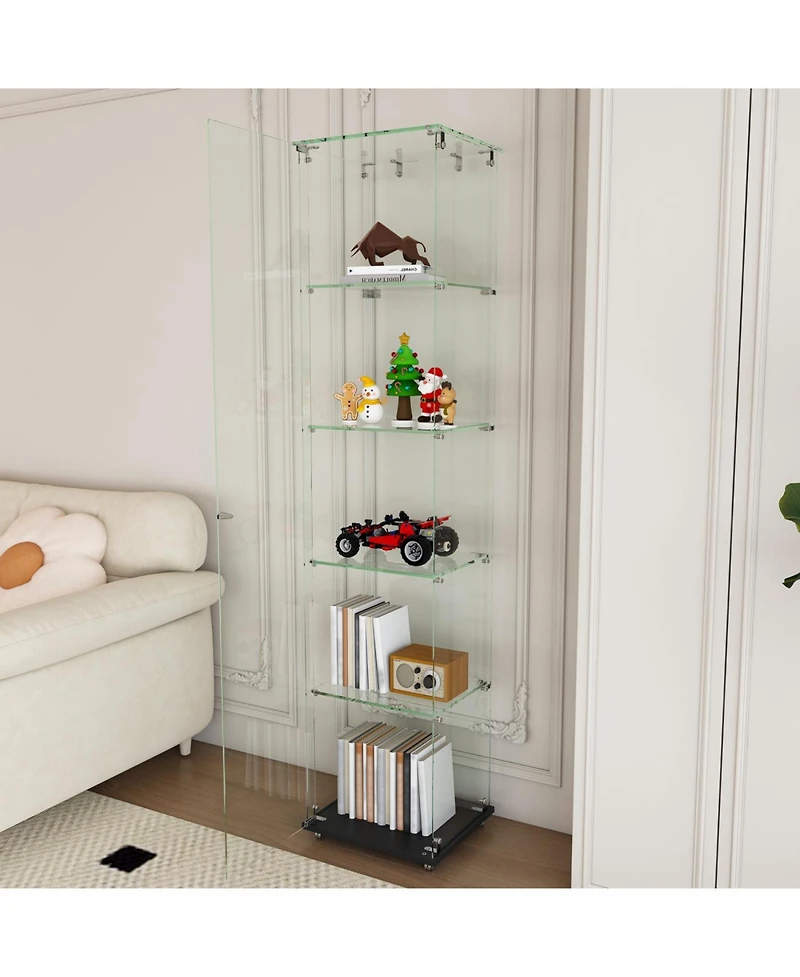 Streamdale Furniture Premium 5-Tier Glass Display Case with 5 Led Modes, Single Door Bookshelf