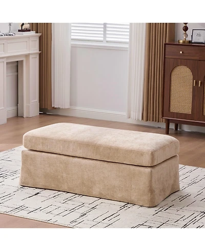 Streamdale Furniture Modern Chenille Ottoman with Black Metal Legs