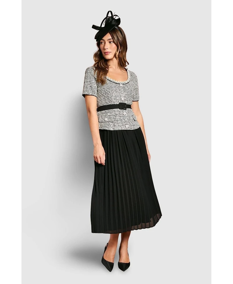 Coast Women's Tweed Bodice Pleated Skirt Dress