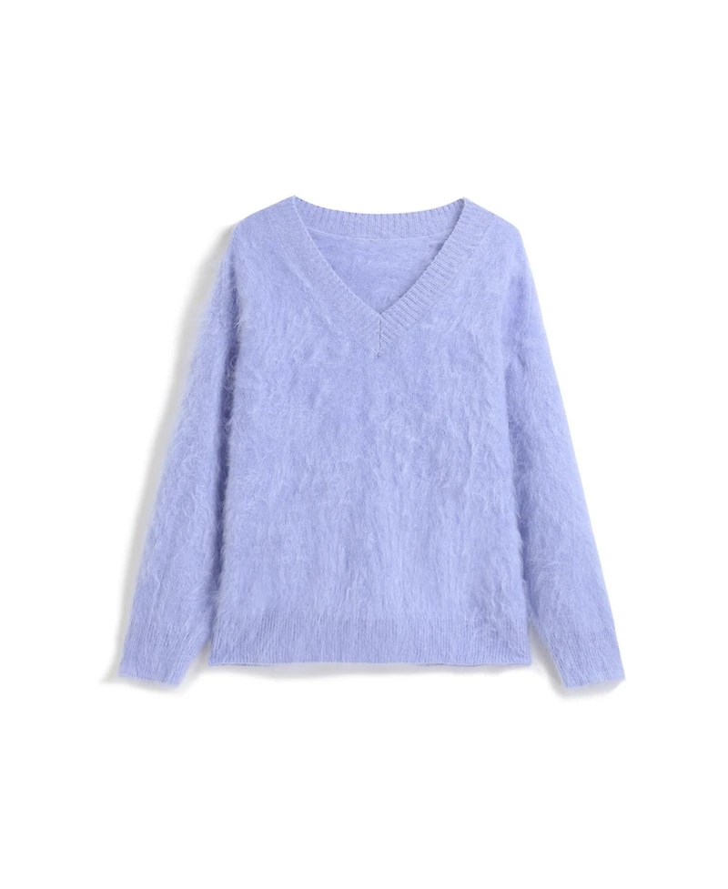 Bellemere New York Women's Brushed Pure Cashmere V-Neck Sweater