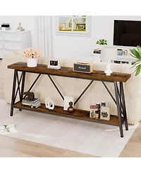 Streamdale 70.9" Extra Long Sofa Table with 2-Tier Storage Shelves, Rustic Brown/Black