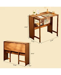Streamdale Furniture Bamboo Folding Desk - Space-Saving Computer Desk for Small Spaces (Brown)