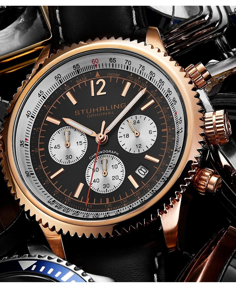Stuhrling Turbine 4015 Men s Chronograph Watch – 44mm Quartz Movement, Tachymeter Bezel, Aviation-Inspired Design