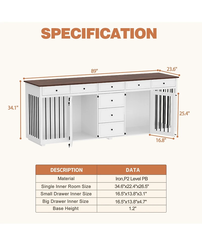 Homsee Large Dog Crate With 8 Drawers, Indoor Large Furniture Style Dog House Cage
