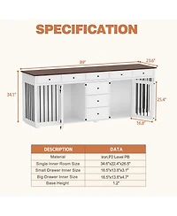 Homsee Large Dog Crate With 8 Drawers, Indoor Large Furniture Style Dog House Cage