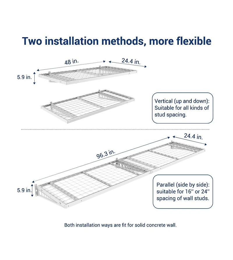 Fleximounts BR24-e 24 Deep × 48 Wide Heavy-Duty Wall Shelf with Brackets (White) 2-Pack