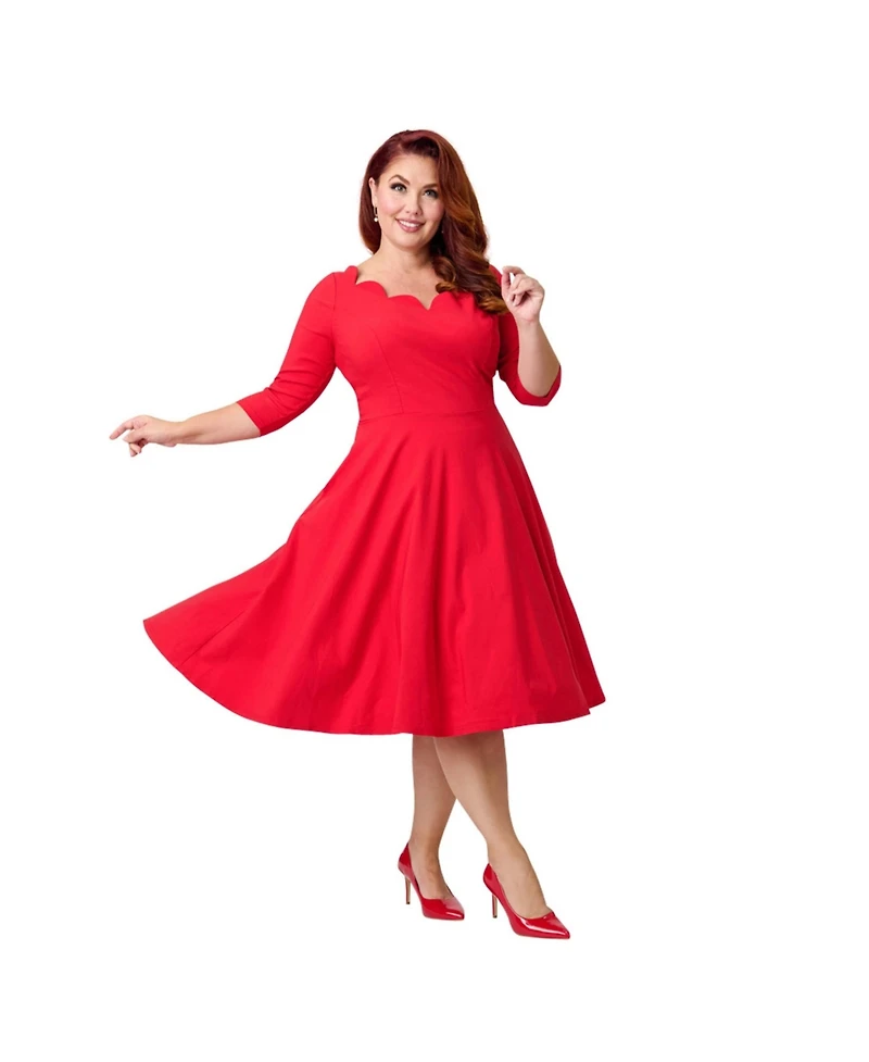 Unique Vintage Plus Scalloped Neck Swing Dress