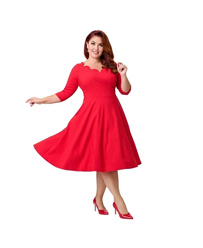 Unique Vintage Plus Size Scalloped Neck Swing Dress