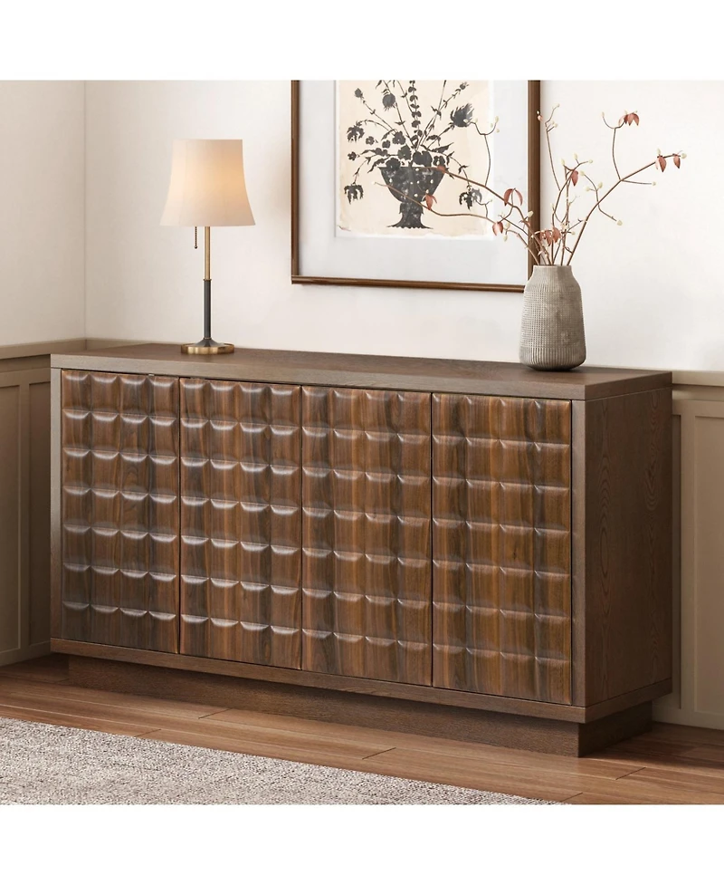 Streamdale Furniture Modern 4-Door Storage Cabinet with Geometric Doors & Metal Trim