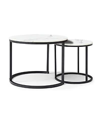 Streamdale Furniture Set of 2 White/Gray Marble Pattern Nesting Coffee Tables with Black Frame