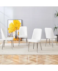 Streamdale Furniture 4 Modern Pu Leather Dining Chairs with Silver Metal Legs