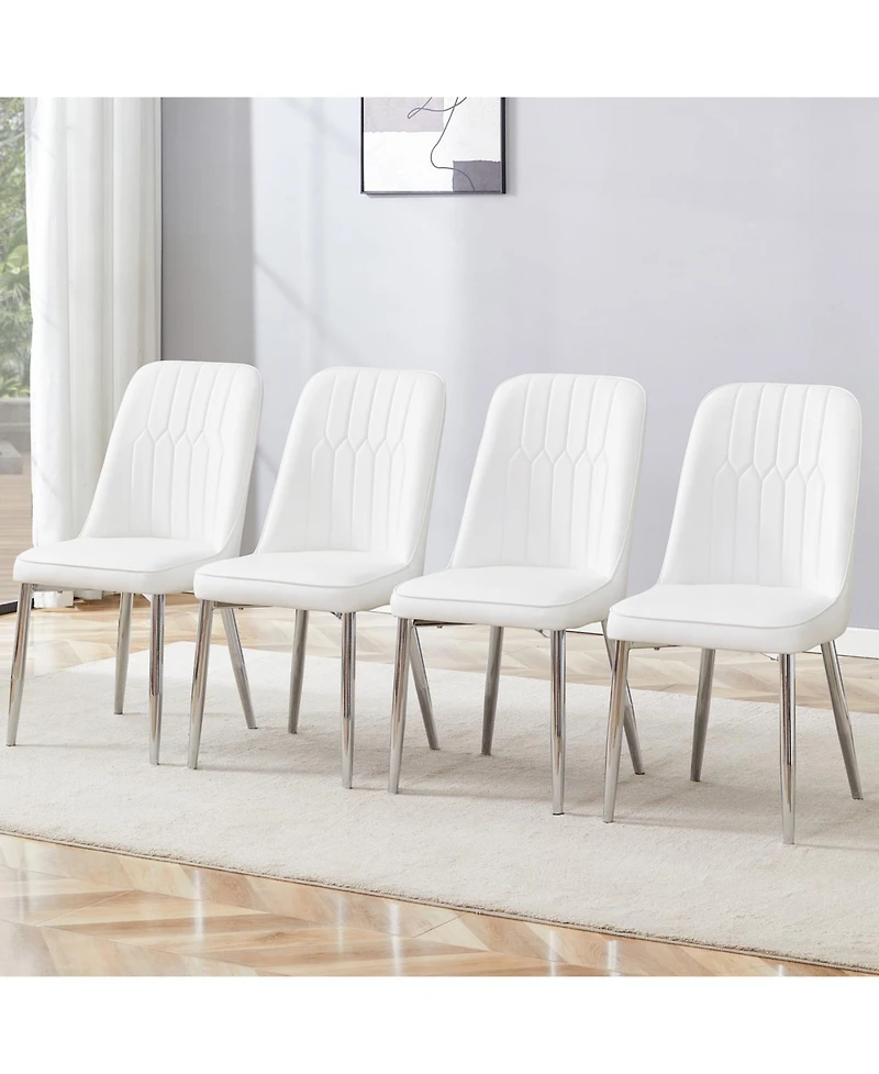 Streamdale Furniture 4 Modern Pu Leather Dining Chairs with Silver Metal Legs