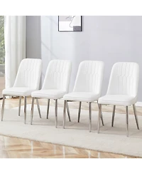 Streamdale Furniture 4 Modern Pu Leather Dining Chairs with Silver Metal Legs