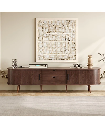 Streamdale Furniture 70" Mid Century Modern Tv Stand with Tambour Doors & Drawers