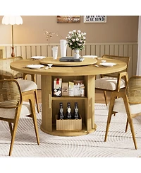 Streamdale Furniture 55" Round Dining Table for Six with Storage Rack & Rotating Tray Natural