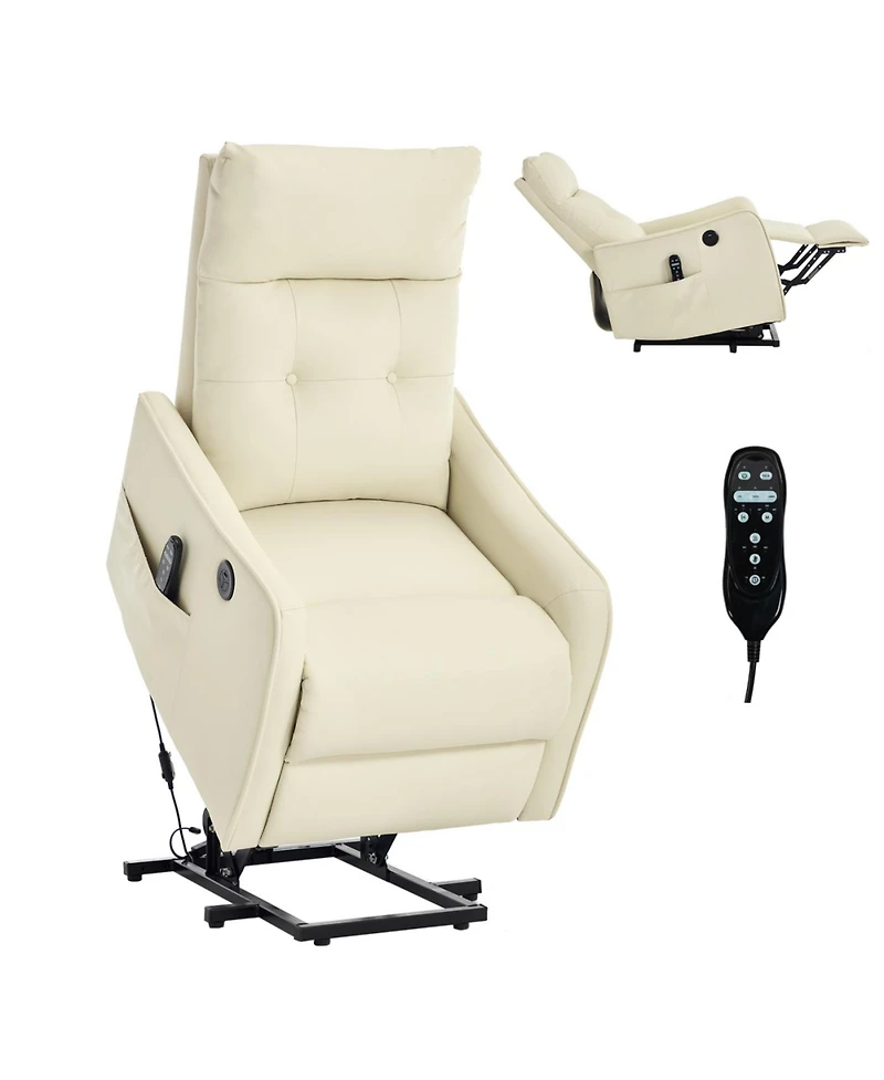 Streamdale Furniture Beige Pu Power Lift Recliner Chair with Massage, Heat, Usb for Elderly