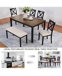 Streamdale Furniture 6-Piece Dining Table Set with Bench, Classic Wooden Dining Table for 6, Farmhouse Style