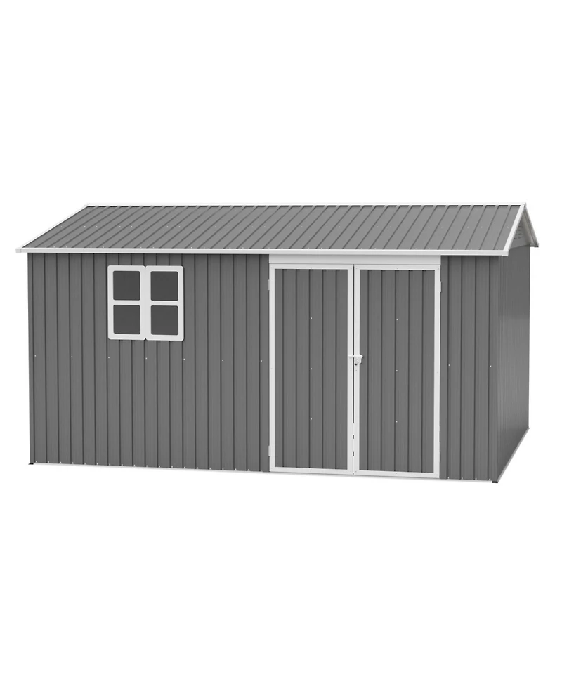 Streamdale Furniture 12x10 Ft Outdoor Storage Shed Metal, Large Garden Tool Sheds with Lockable Doors, Grey