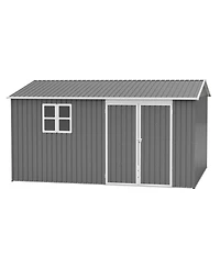 Streamdale Furniture 12x10 Ft Outdoor Storage Shed Metal, Large Garden Tool Sheds with Lockable Doors, Grey