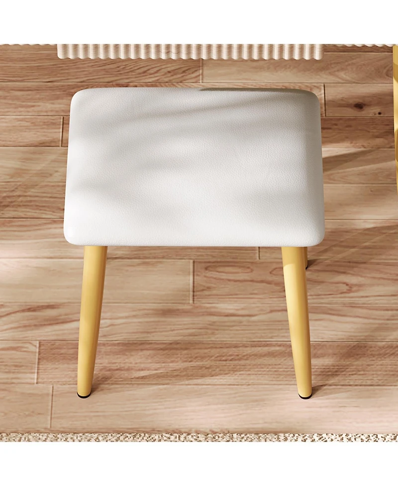 Streamdale Furniture Streamdale 4-Drawer Vanity Desk with Led Mirror & Carved Details, Makeup Table with Stool