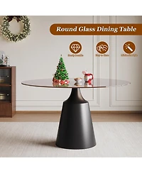 Streamdale Furniture 35" Round Mid-Century Modern Pedestal Dining Table with Black Glass Top