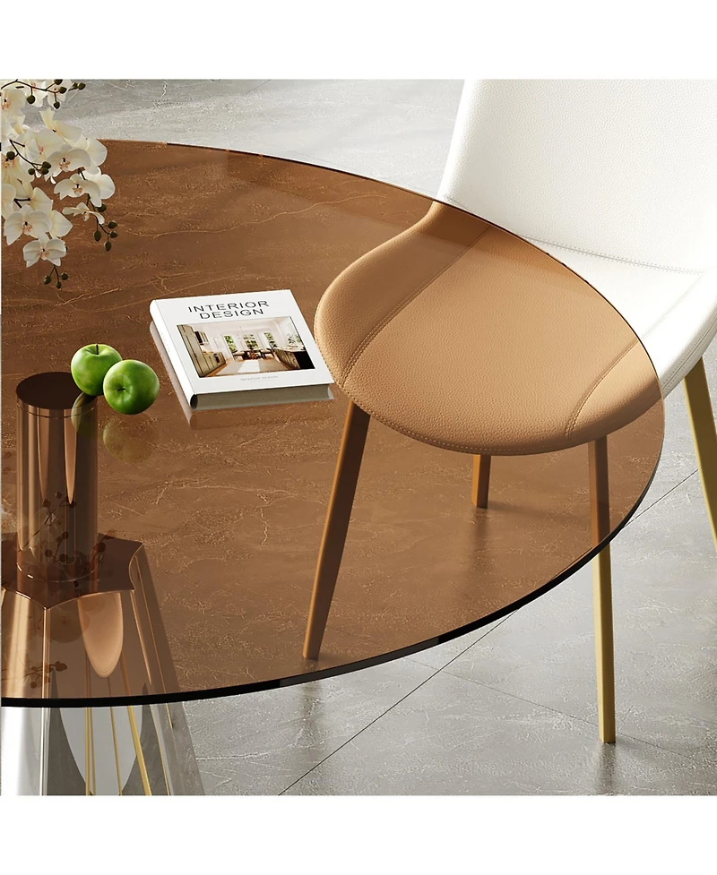 Streamdale Furniture Compact 35" Round Dining Table, Black Glass Top & Silver Base