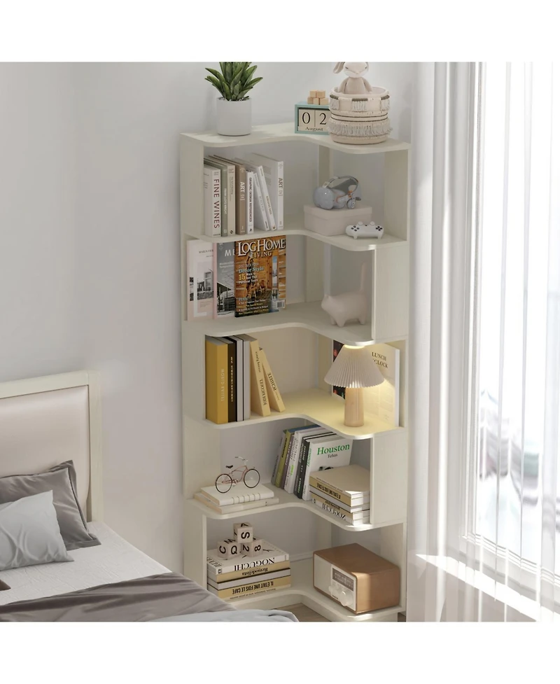 Streamdale Furniture 6 Tier L-Shaped Corner Bookshelf for Living Room/Bedroom, White