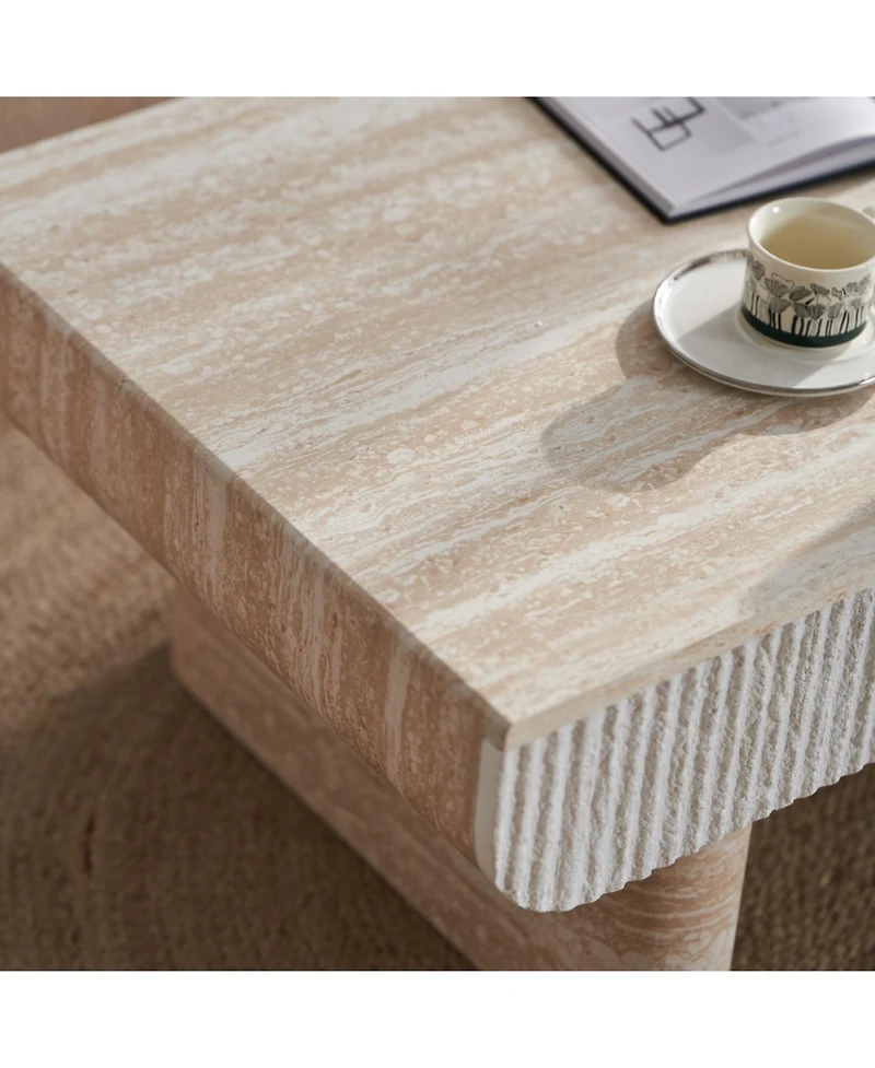 Streamdale Furniture Coffee Table with Faux Marble Tabletop & Fluted Drawer