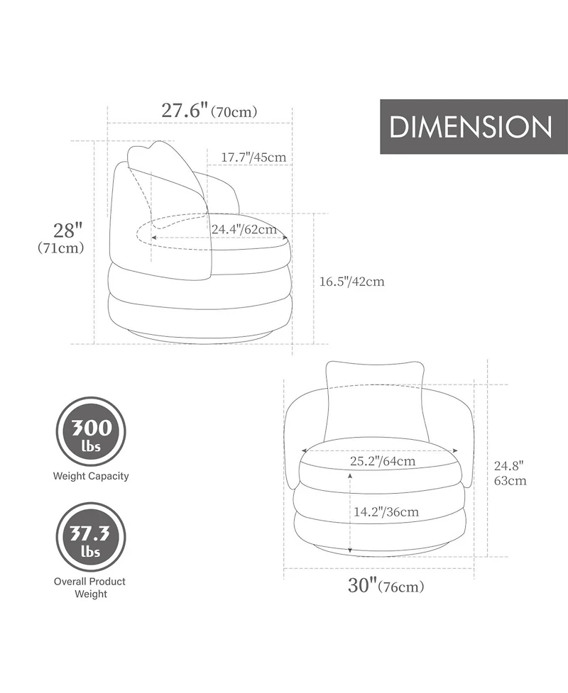 Streamdale Furniture 30"W Modern Round Swivel Barrel with Pillow
