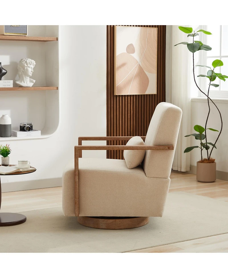Streamdale Furniture Modern Upholstered Swivel Accent Chair with Solid Wood Armrests - Beige