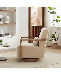 Streamdale Furniture Modern Upholstered Swivel Accent Chair with Solid Wood Armrests - Beige