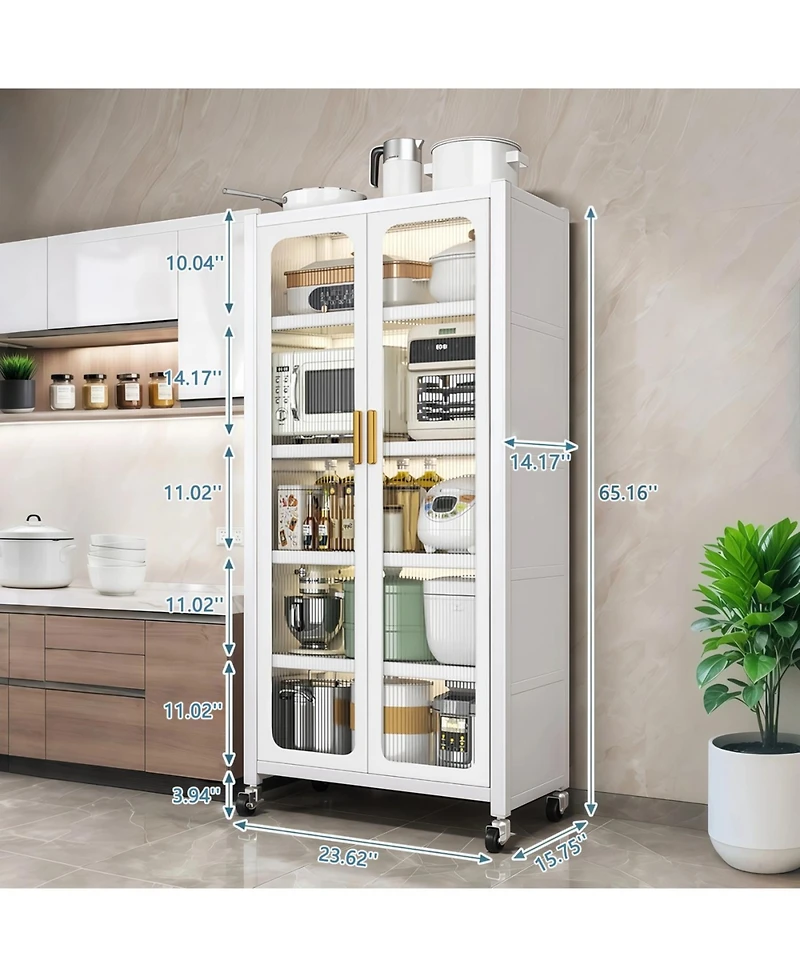 Streamdale Furniture 65" 6-Tier Metal Storage Cabinet with Transparent Door, White