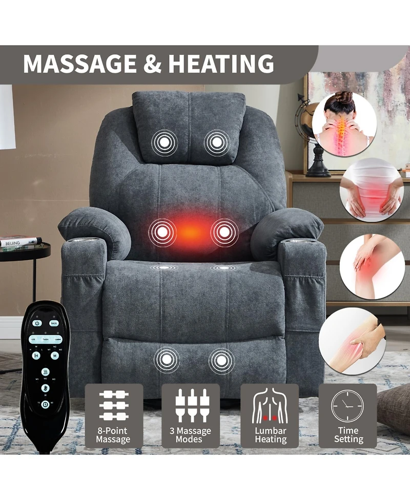 Streamdale Furniture Power Lift Recliner Chair, 350 Lbs Capacity, 8-Point Massage, Heating, Usb/Type-c, Grey