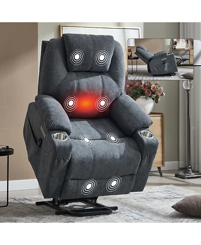 Streamdale Furniture Power Lift Recliner Chair, 350 Lbs Capacity, 8-Point Massage, Heating, Usb/Type-c, Grey