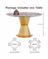 Streamdale Furniture 47" Round Marble Dining Table with Stainless Steel Base (Gold/Gray)