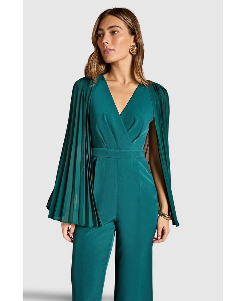 Coast Women's V Neck Pleated Long Sleeve Jumpsuit