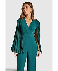 Coast Women's V Neck Pleated Long Sleeve Jumpsuit