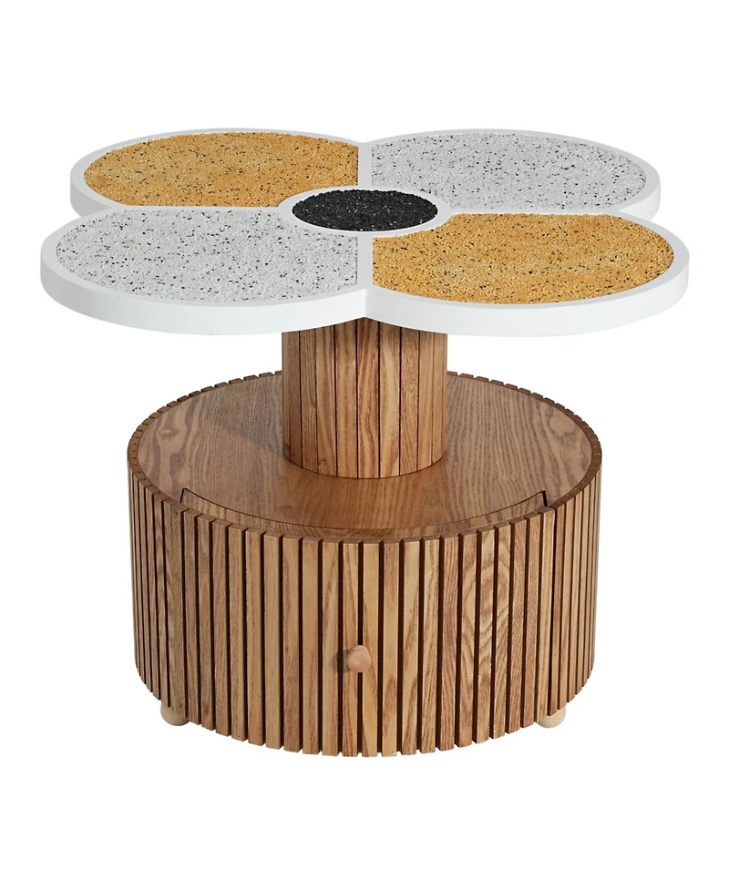 Streamdale Furniture Unique Four-Leaf Clover Side Table with Wood-Grain Base & Storage