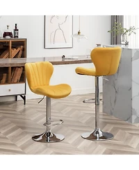 Streamdale Furniture Streamdale Upholstered Adjustable Swivel Barstools in Yellow, Set of 2