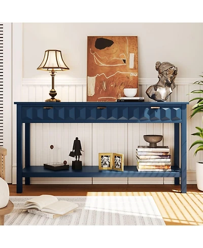 Streamdale Furniture 60" Fir Veneer Entryway Table with Honeycomb Fronts & 3 Drawers