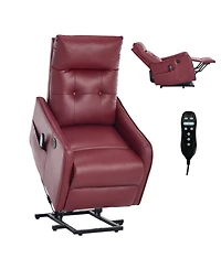 Streamdale Furniture Streamdale Wine Red Pu Power Lift Recliner Chair with Massage & Heat