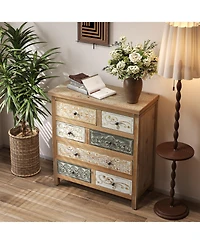Streamdale Furniture Vintage Wooden 6-Drawer Accent Chest - Rustic Multicolor Carved Storage Dresser
