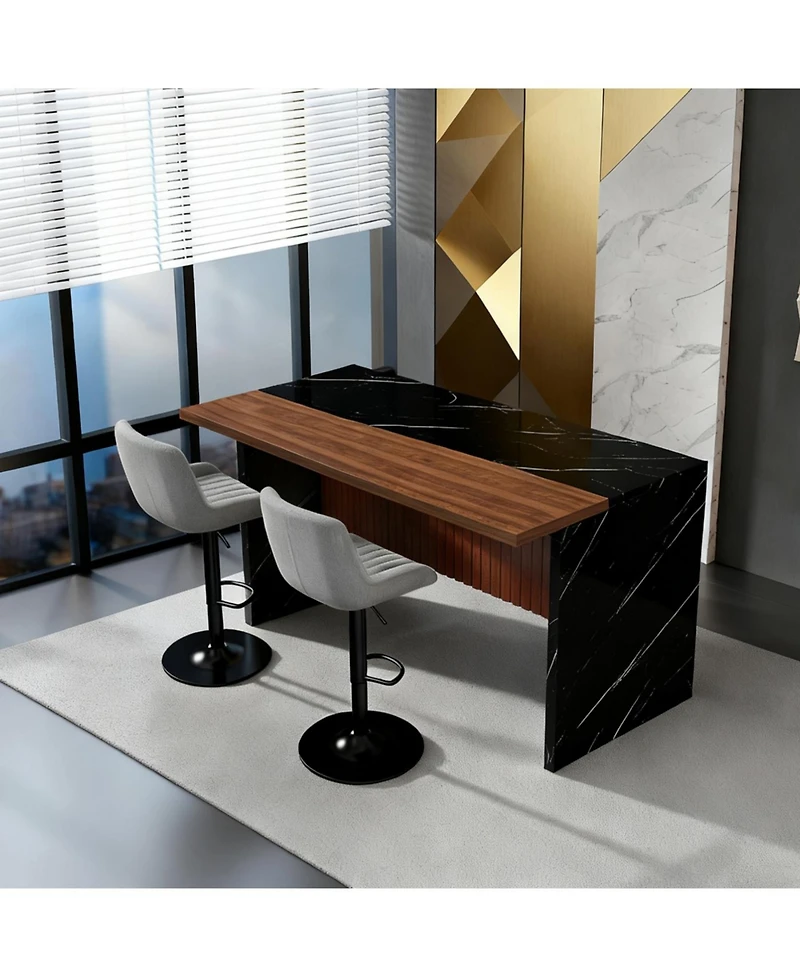 Streamdale Furniture White Marble Look Kitchen Island with Led Lighting