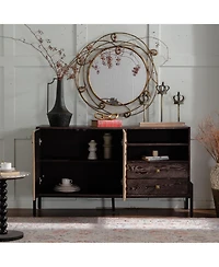 Streamdale Furniture Solid Wood Sideboard with Geometric Pattern, 2 Doors, 2 Drawers