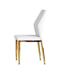 Streamdale Furniture Set of 4 Gold & White Dining Chairs, 37" High, Ergonomic Pu Backrest