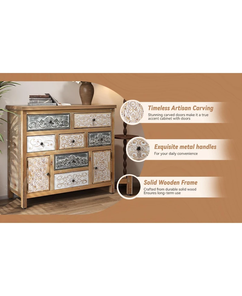 Streamdale Furniture Vintage Wooden Accent Chest with 7 Drawers & 2 Cabinets